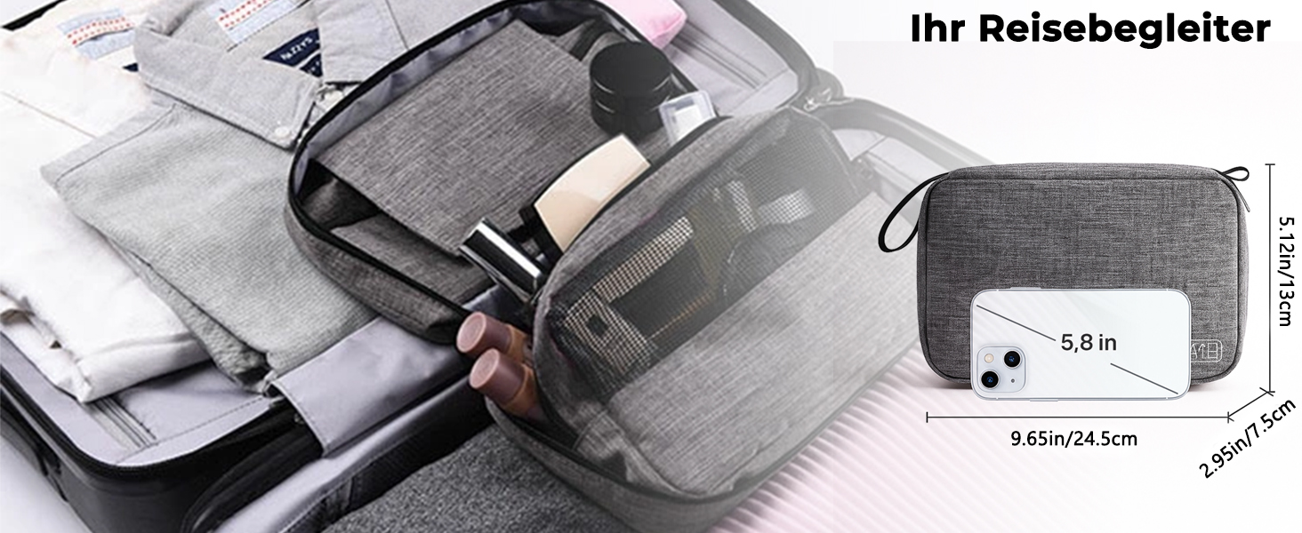 Чоловіча туалетна сумка-органайзер для підвішування, сіра. Водонепроникна дорожня туалетна сумка з гачком