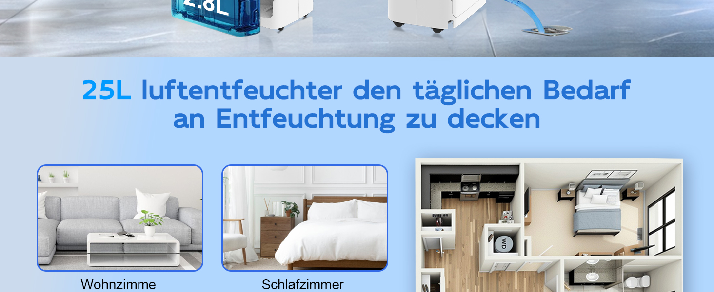 Вологопоглинач повітря 25л з таймером 24г, автоматичним розморожуванням та безперервним відведенням води