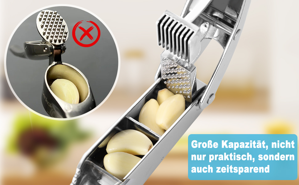 Прес для часнику з нержавіючої сталі 2 в 1 з очищувачем та щіткою, для миття в посудомийній машині