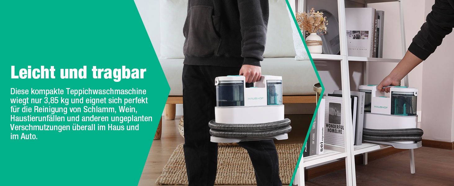 HAUSHOF StainZapper Pro: Пилгопоглинач для миття килимів та м'яких меблів, 450W, 12kPa, об'єм 1.5+0.8L, з миючим засобом та щіткою для швів. Ідеальний для килимів, диванів, м'яких меблів та авто. Модель HH23111