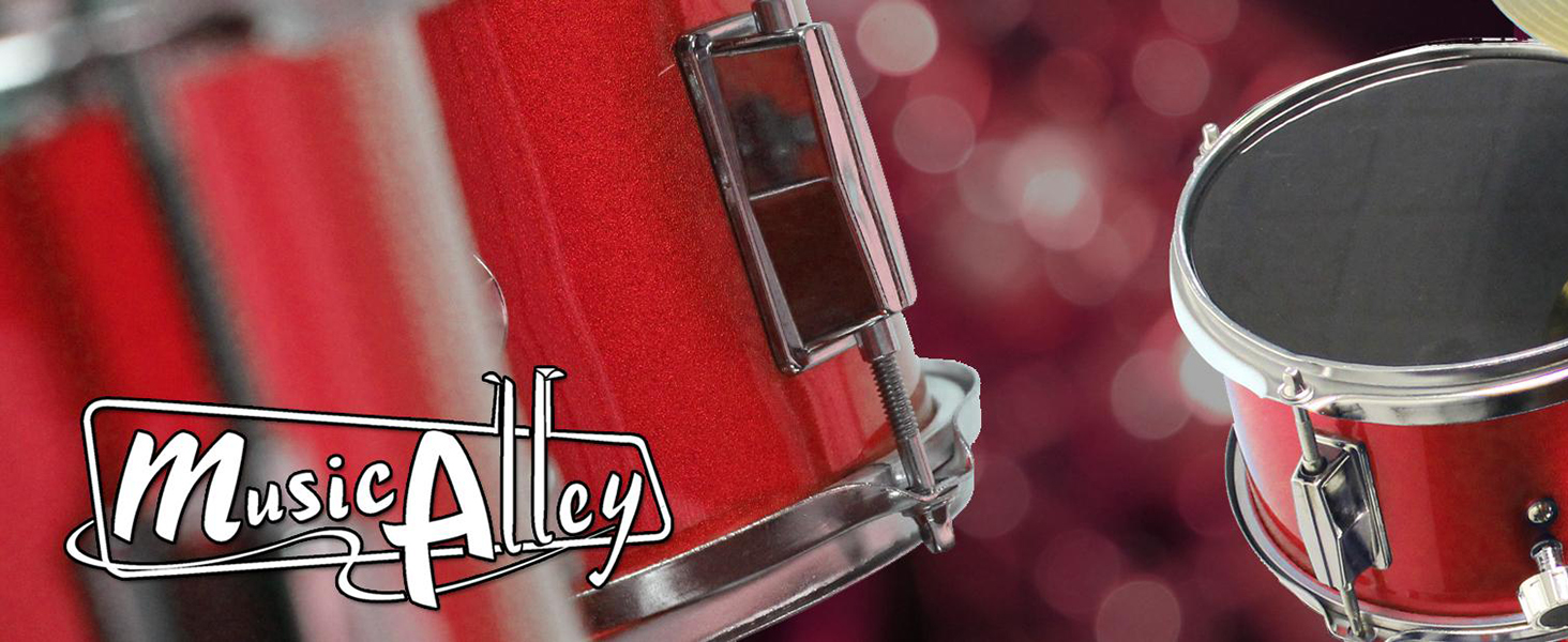 Дитячий барабанний комплект Music Alley Junior - червоний (з педаллю, стільчиком та паличками)