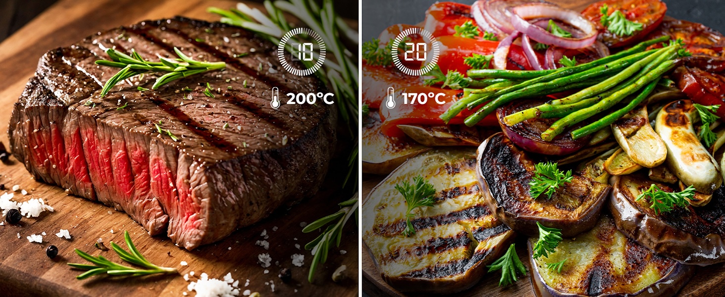 Фритюрниця без олії Cecotec Cecofry Grill Duoheat 8000 з грилем, 2200 Вт, 10 л, 8 меню, регулювання температури 80-200°C, цифровий дисплей, скло, для дієтичного харчування