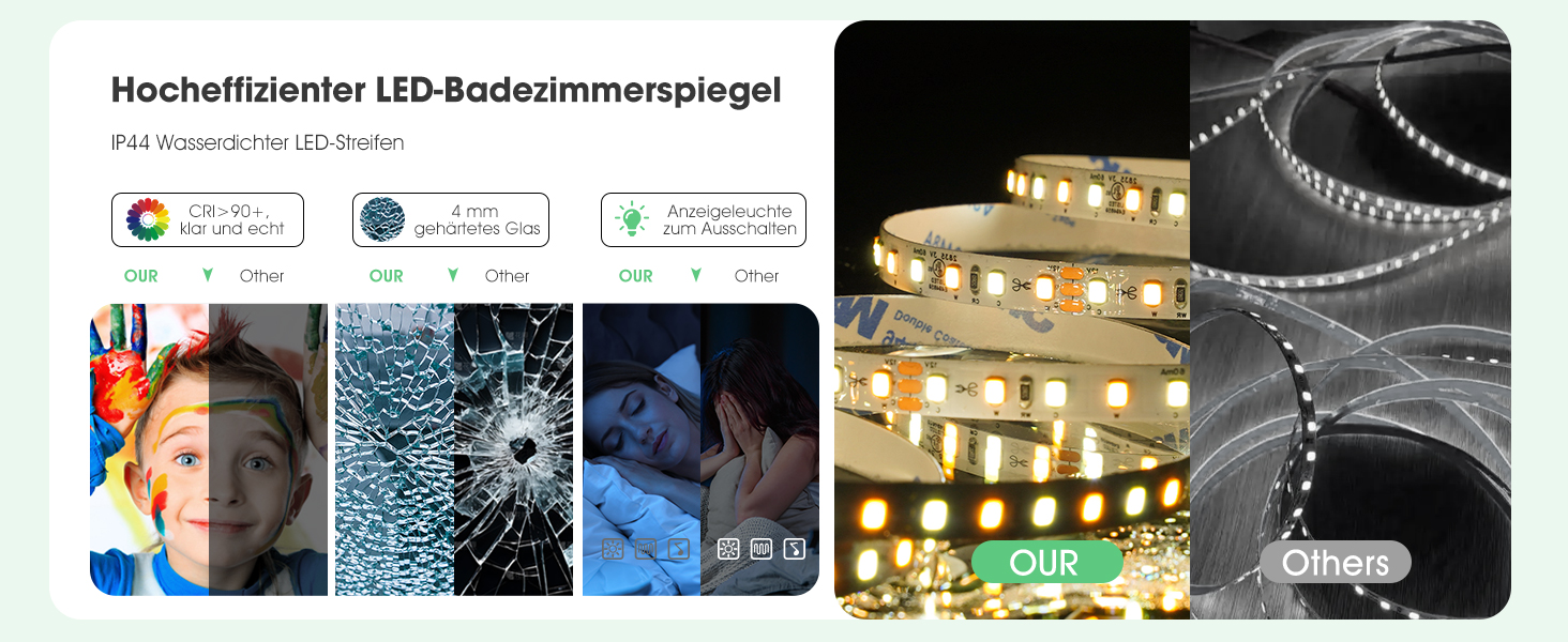 Дзеркало для ванної кімнати S'bagno з підсвічуванням 80x60 см, Bluetooth, протитуманне покриття, 3 кольори, регулювання яскравості, пам'ять налаштувань, загартоване скло, водонепроникність IP44, горизонтальне/вертикальне встановлення M66 (Bluetooth)