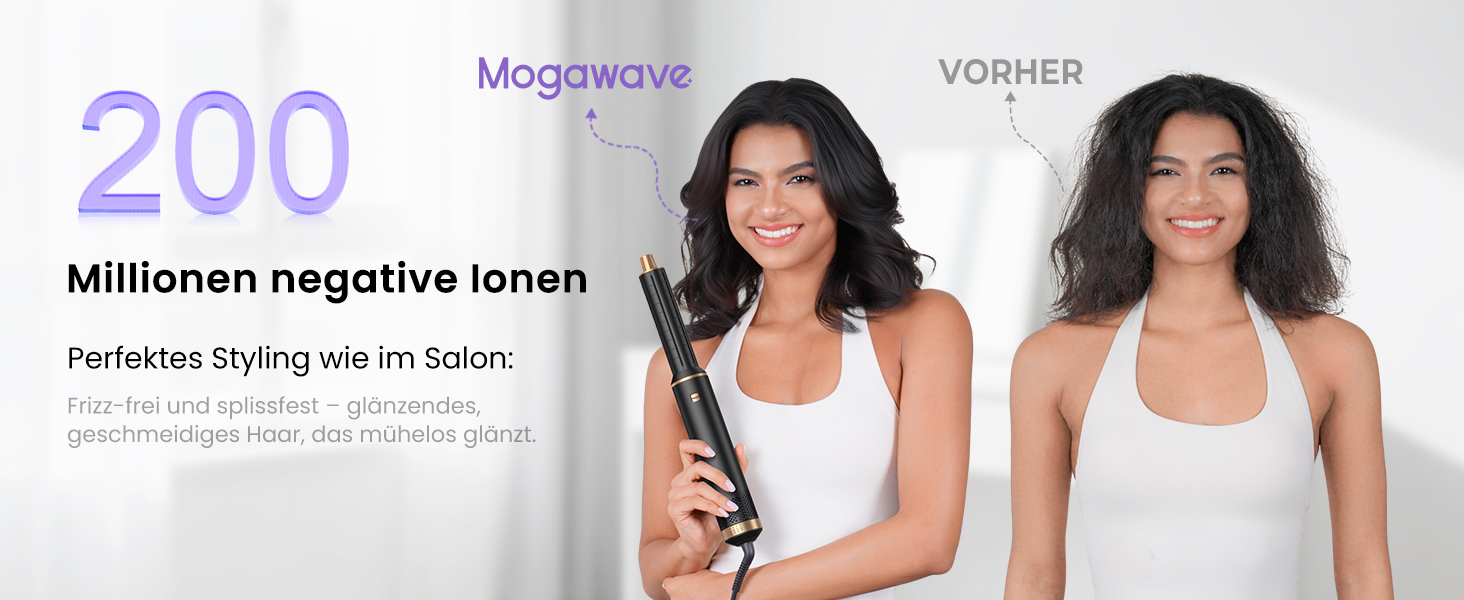 Мультистайлер для волосся 5 в 1 MogaWave Airstyler Airbrush Pro 1000W: фен-щітка, плойка та об'ємний стайлер з іонізацією, чорний