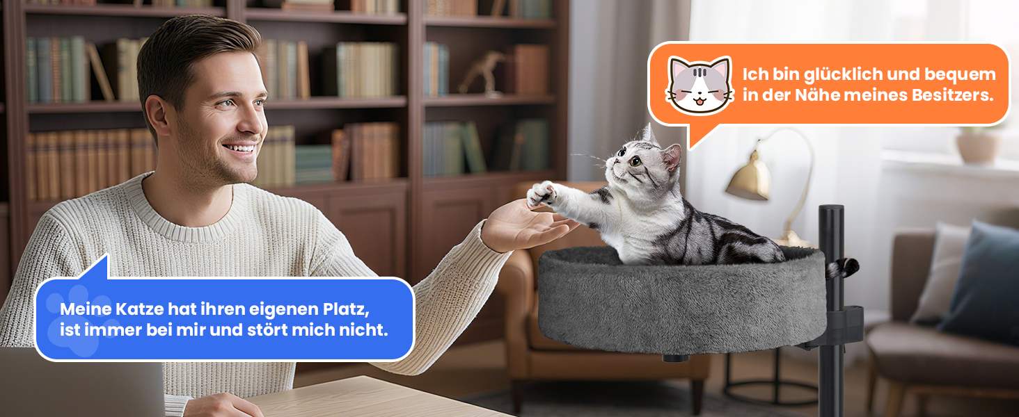 BSWAY Крісло-гніздо для кота на стіл - Покращений 360° оберт, регульована висота, без свердління. Підвищене котяче ліжко над столом. Тримає кошеня/кота близько, робочий простір чистий. Крісло-ліжко для кота на стіл, темно-сірий колір, XL розмір