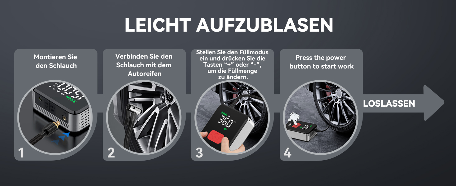 Powerbank Starthilfe 7000A з компресором 150PSI для автомобілів, LED-ліхтарик, 12V