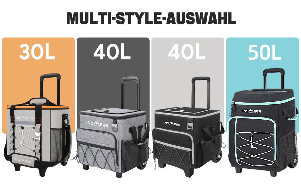 Сумка-холодильник INSMEER 40L з колесами, для пляшок, водонепроникна, чорна - для пляжу, кемпінгу, пікніка, покупок