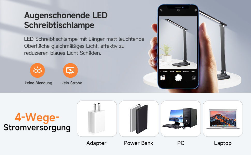 Стійлампа LED з 15 режимами денного світла, 1000LM, регульована яскравість, чорна