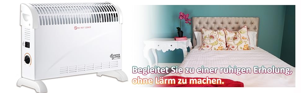 Електричний конвектор DONYER POWER 2кВт з термостатом, безшумний обігрівач з можливістю настінного монтажу (Білий)