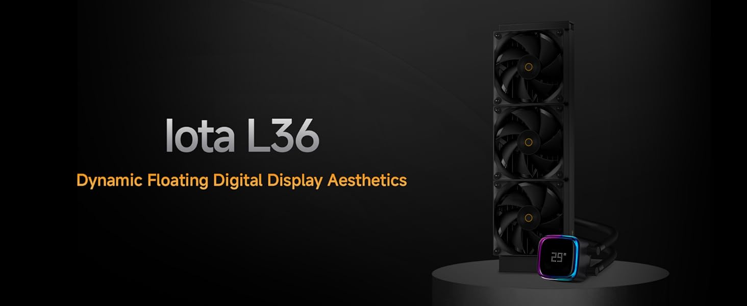 Iota L36 BK AIO: Рідинне охолодження ПК з цифровим дисплеєм, 360мм, для AMD AM4/AM5 та Intel LGA 115X/1200/1700/1851