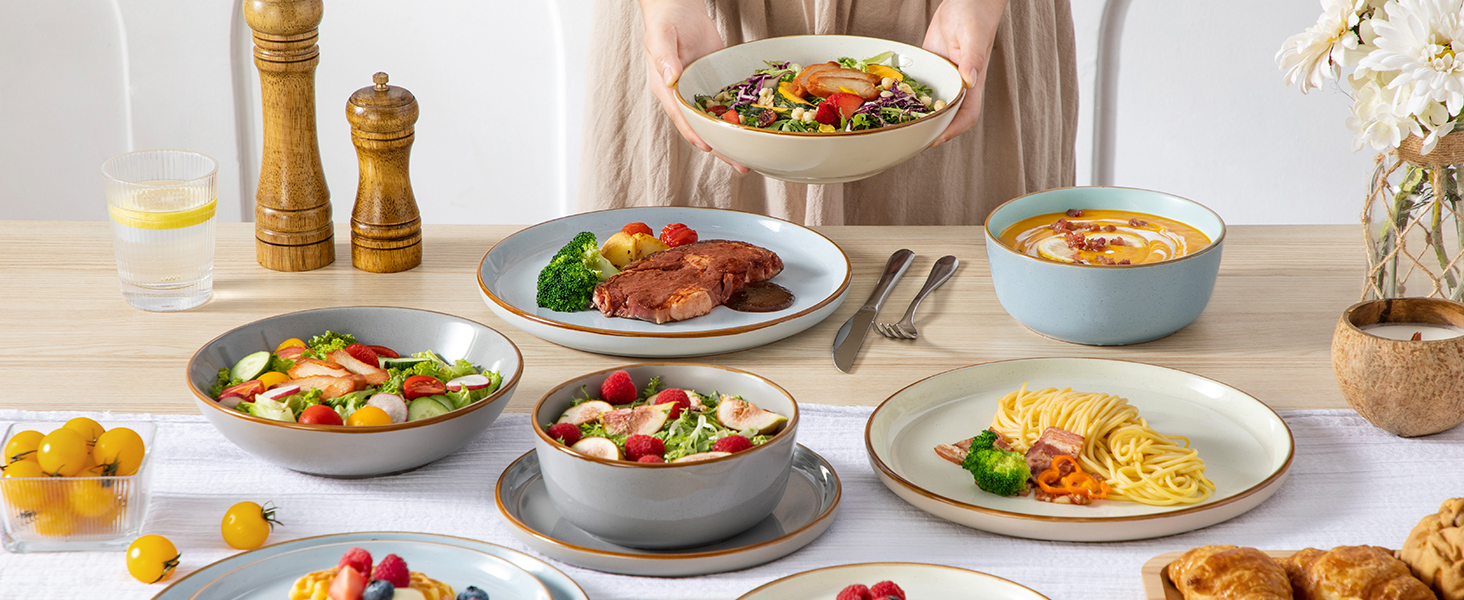 Набір посуду на 6 осіб Vancasso RENO 24-tlg: тарілки, супові тарілки, десертні тарілки, миски, комплект посуду з кераміки, 48 предметів