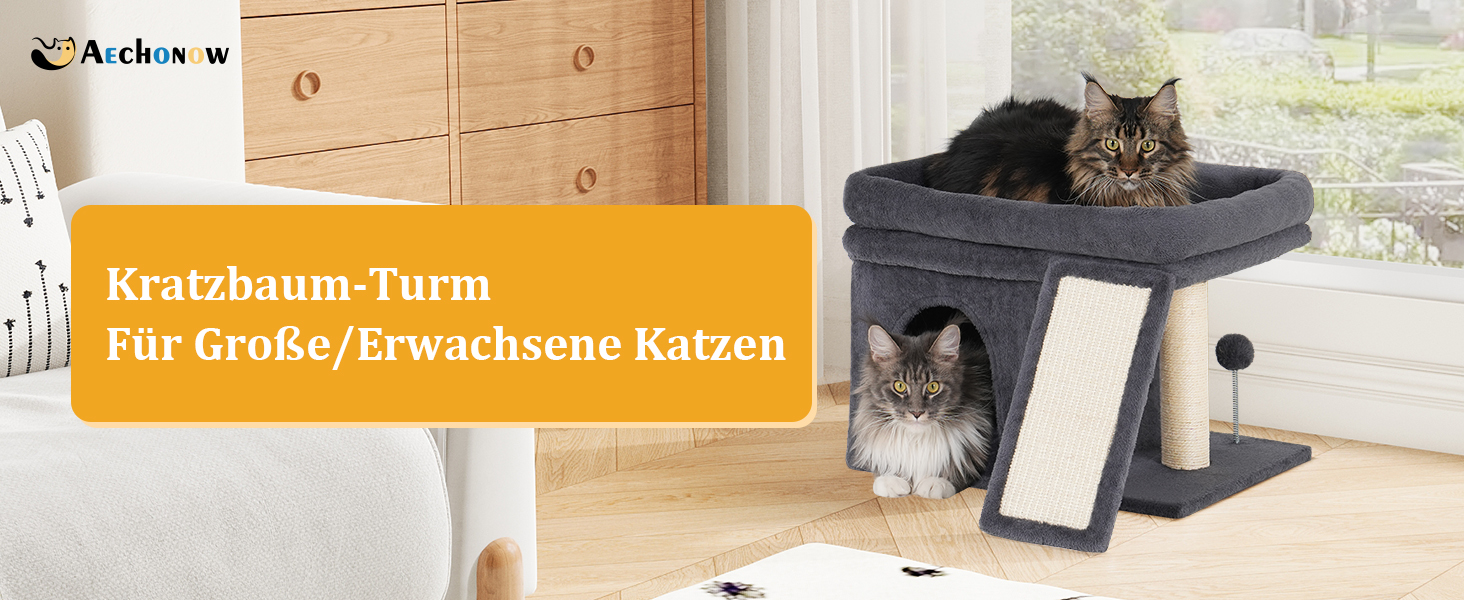 Aechonow Когтеточка для великих котів, стабільна, з великою лежанкою 51x41 см, трирівневий будиночок-барильце, ліжко для дорослих котів, для дому, темно-сірий