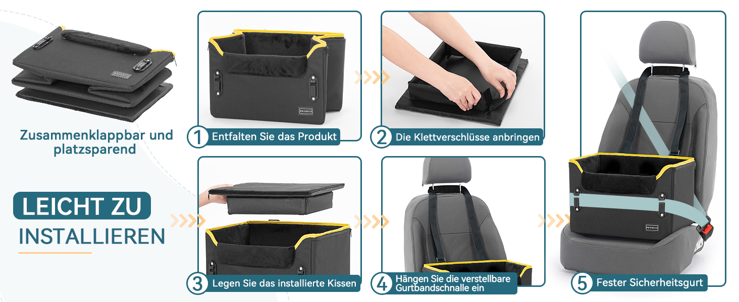 Автокрісло для собак Petsfit - чорне, з кріпленням для безпечного транспортування