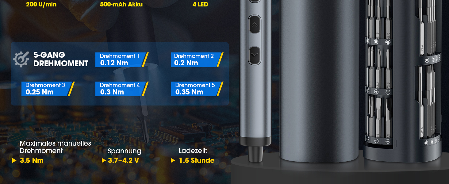 Набір мініатюрних електричних викруток 78 в 1 - прецизійний набір з магнітними Torx викрутками, LED дисплеєм та 5 рівнями крутного моменту для ноутбуків, окулярів, годинників, ПК