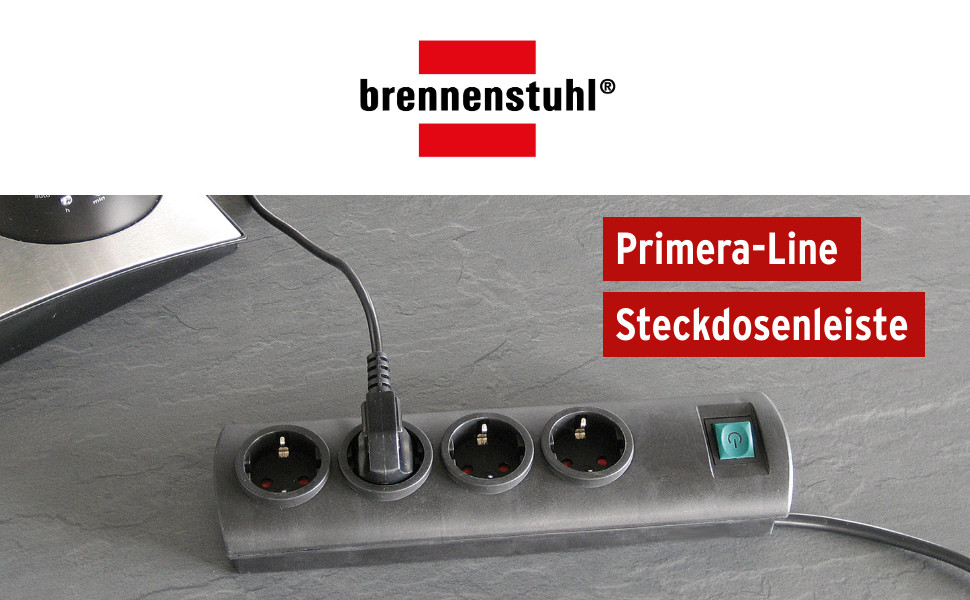 Мережевий фільтр Brennenstuhl Primera-Line 8-фазний з вимикачем та 2м кабелем, кут розташування розеток 90° (чорний)