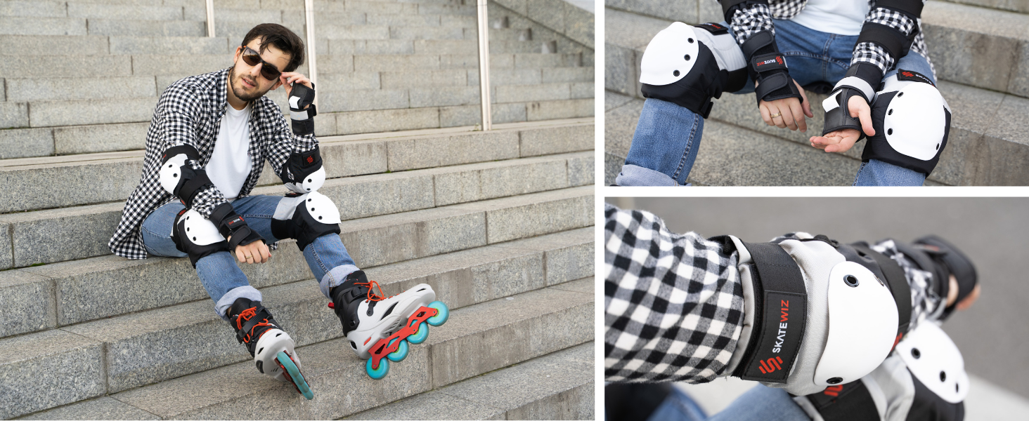 Захисний комплект SKATEWIZ для роликів для дорослих і підлітків, 6 предметів, неопренові наколінники з фіксацією, німецький бренд