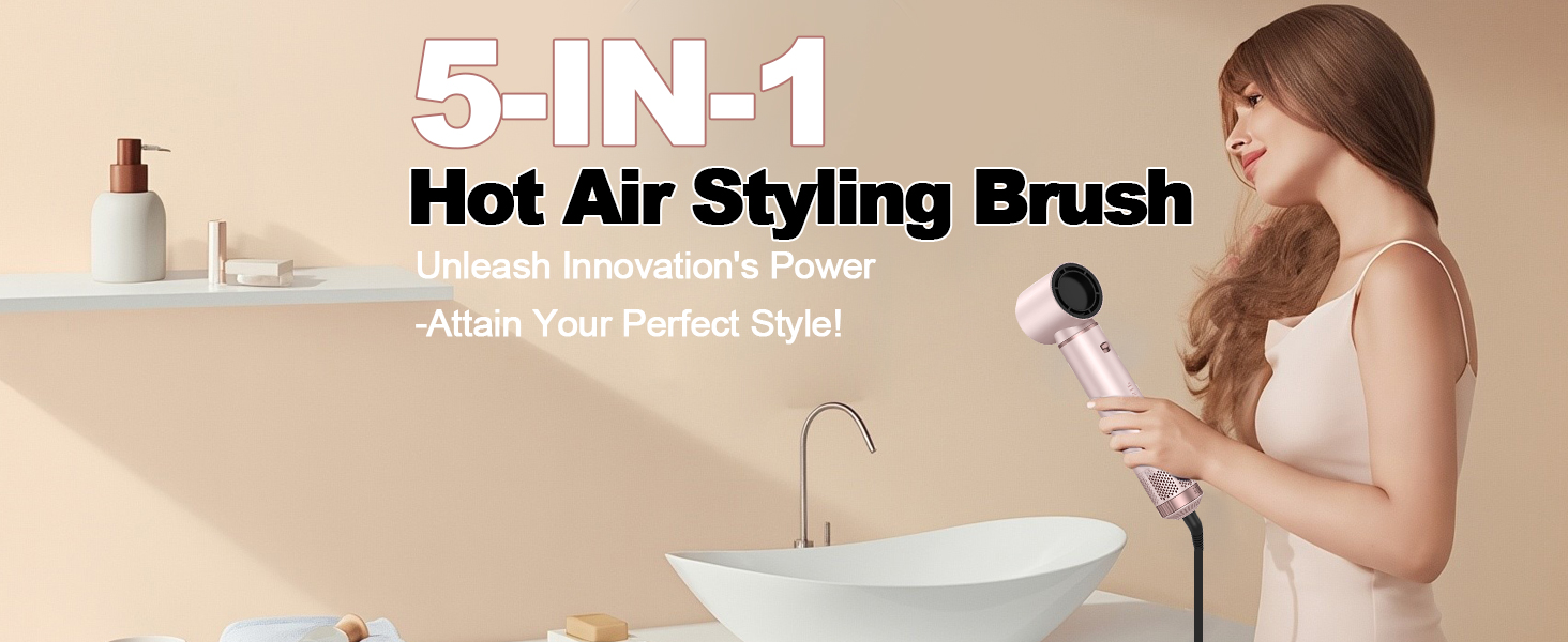 Фен-щітка 5 в 1 для волосся, Airstyler з феном, для створення об'єму та локонів, рожевий, з Європейською вилкою