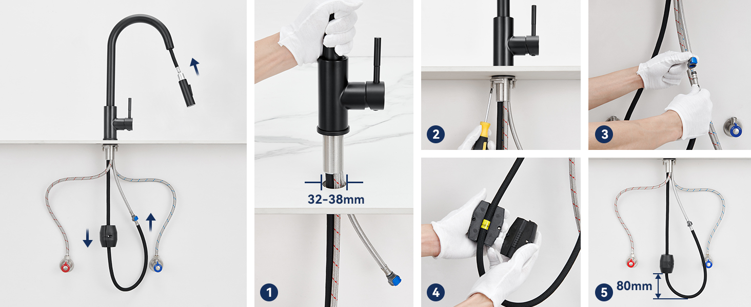 Змішувач кухонний Lonheo з висувною лійкою, високий поворотний кран для кухні з нержавіючої сталі, двофункціональний, для мийки, матовий чорний