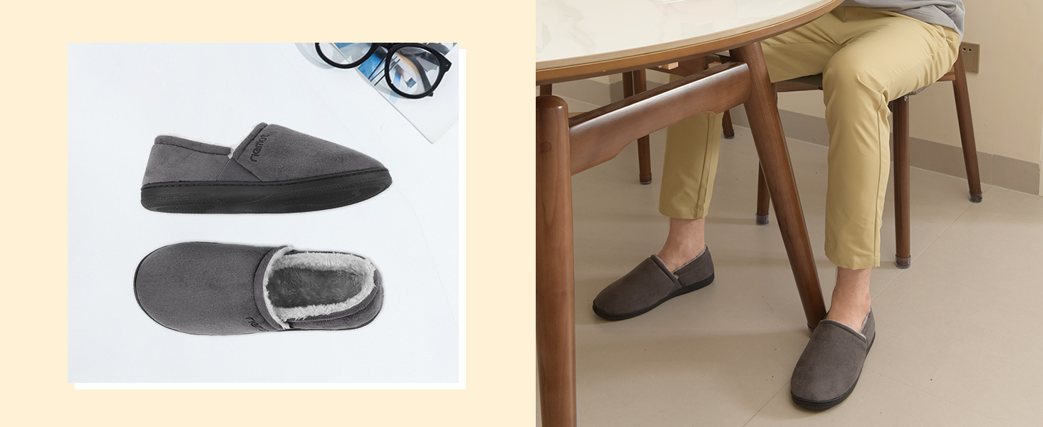 Чоловічі мокасини-домашні тапочки Riehmot з м'якою підошвою з гуми, з підкладкою Sherpa, теплі, з м'якою піною Memory Foam, сірі, розмір EU 42-47