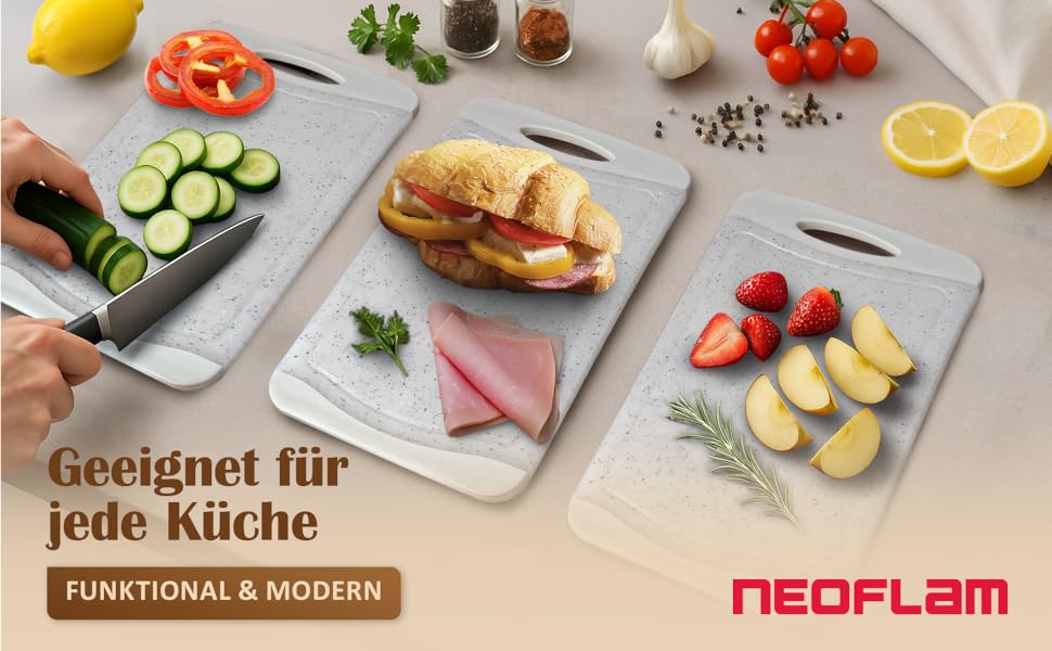 Набір дощок для сніданку NEOFLAM® 4 шт. 25x14 см - дошки для нарізання з нержавіючої сталі, BPA-free, антибактеріальні, з жолобом для соку, чорні, під миття в посудомийній машині