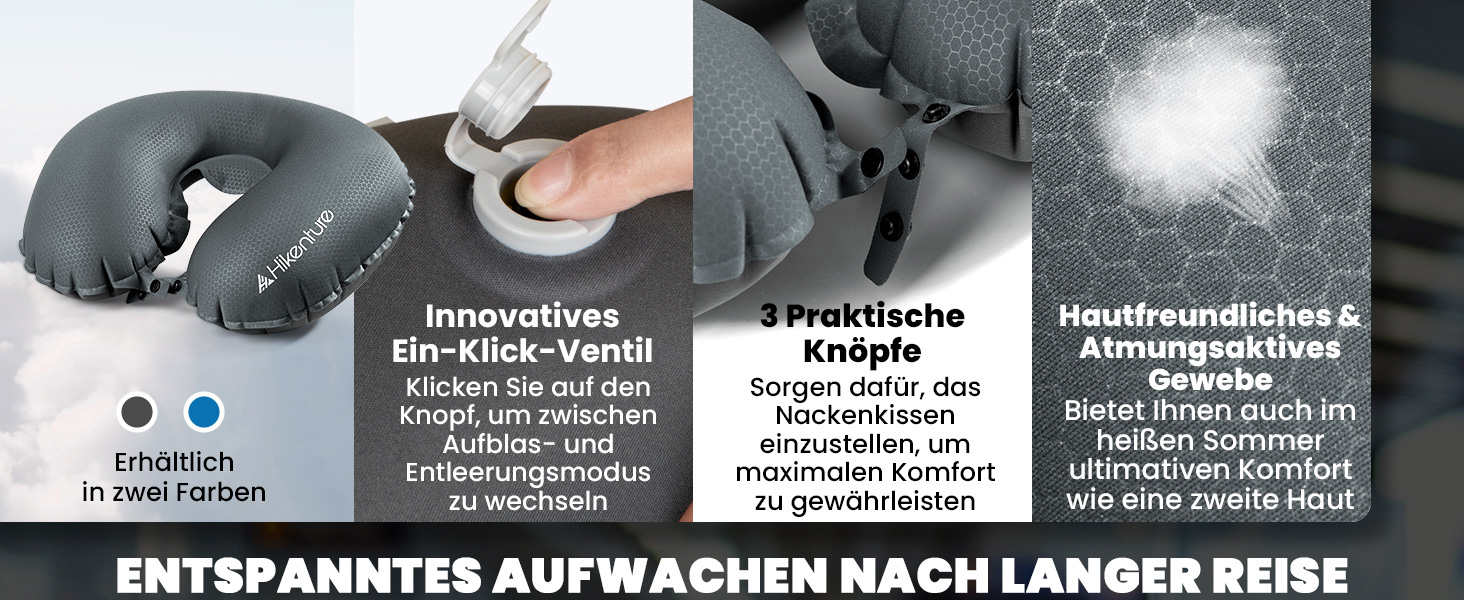Надувна подушка для шиї HIKENTURE для подорожей літаком, поїздом - ультралегка, сіра