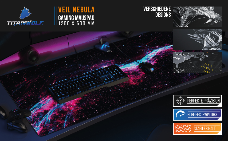 Ігровий килимок для миші Titanwolf XXL 1200x600мм з принтом Veil Nebula — великий килимок на весь стіл для миші та клавіатури