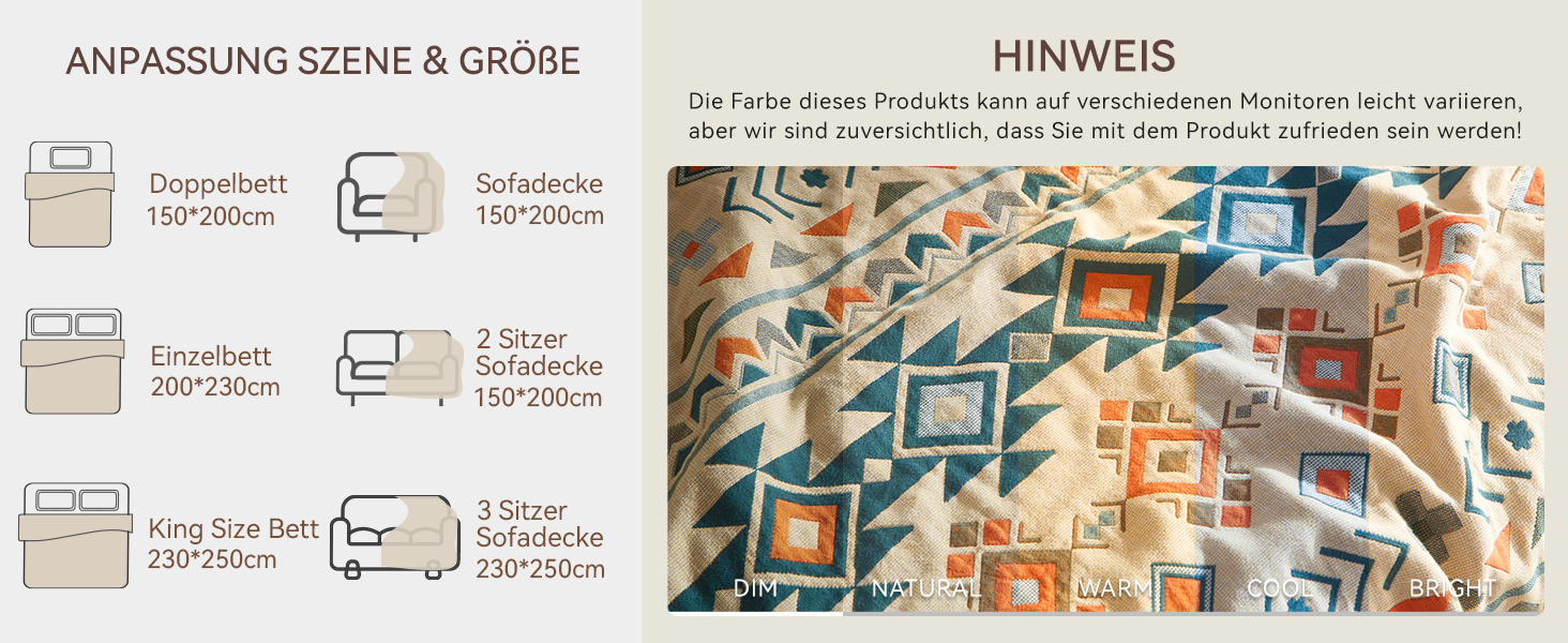 Плед Boho Softexly з 100% бавовни – двостороння муслінова ковдра 150x200 см, м'який плед на диван та покривало на ліжко, естетичний дизайн, ідеально для вітальні та спальні, помаранчево/блакитний (150 x 200 см, стиль модерн)