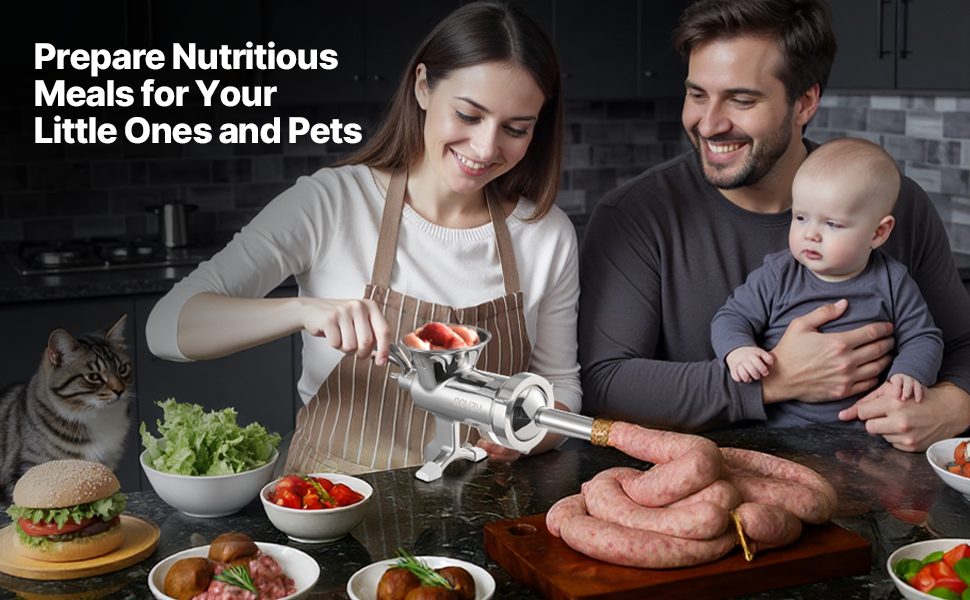 М'ясорубка ручна VEVOR з нержавіючої сталі, з присоскою та насадками для ковбас (38 см)