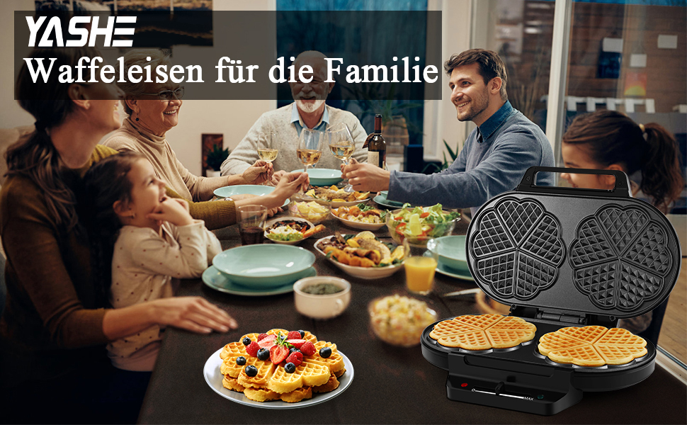 Heart-Shaped Waffle Maker - YASHE SW-2122M - Double Waffle Plates, Non-Stick Coating, Adjustable Temperature, 1200W