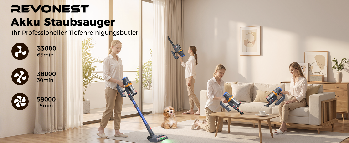 Бездротовий акумуляторний пилосос з дисплеєм та LED-підсвіткою, 58000Pa, Anti-Tangle-щітка, самостійна парковка, зарядка від стіни (блакитний)