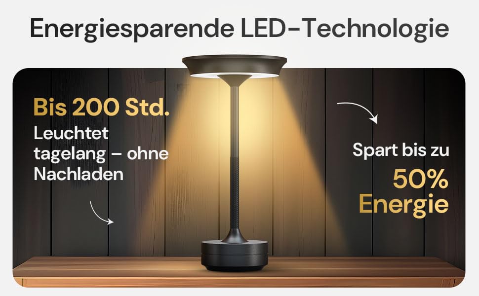 LED настільна лампа бездротова - стильний дизайн з акумулятором та USB-C - 3 кольори світла та диммування - бездротова свобода для дому та вулиці - акумуляторна лампа з регулюванням яскравості (Чорний)