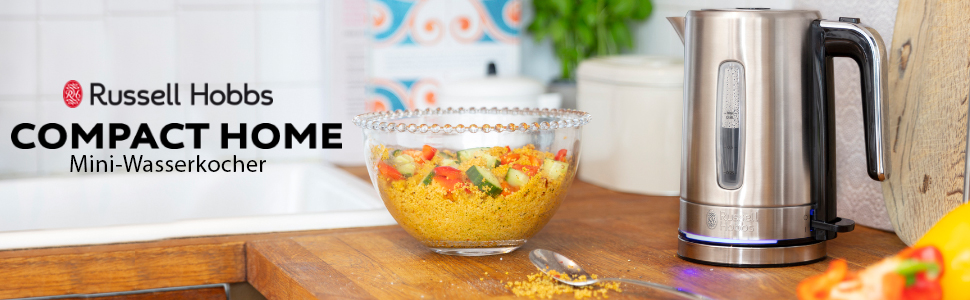 Електричний чайник Russell Hobbs 0.8л Compact з нержавіючої сталі (2200W, LED, фільтр від накипу, індикатор рівня води) для дому та подорожей