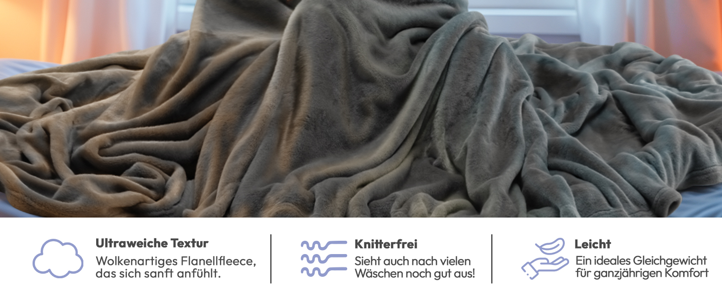 Плед Utopia Bedding: теплий та м'який флісовий плед 200x150 см сірого кольору для ліжка, дивана та крісла