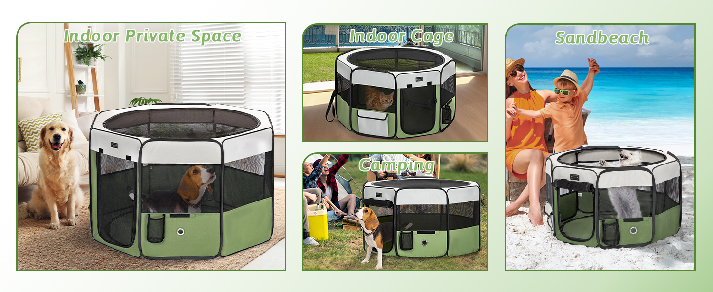 PETSFIT Розкладний вольєр для цуценят та дрібних тварин, вольєр для собак, котів, сірий/зелений, 92x84x53 см