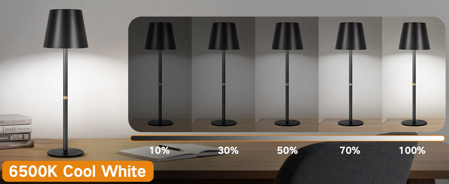 OUTON LED Настільна лампа 2 шт. Бездротова з зарядкою, сенсорне керування, 3 режими, IP54, 30 годин роботи, для дому та відпочинку, чорна