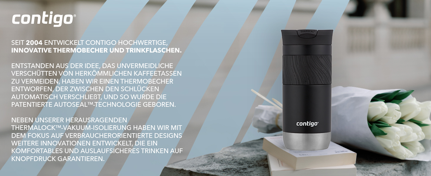 Contigo Byron Snapseal Stainless Steel Travel Mug - Leakproof, Dishwasher Safe Lid, BPA-Free, 590ml - Black