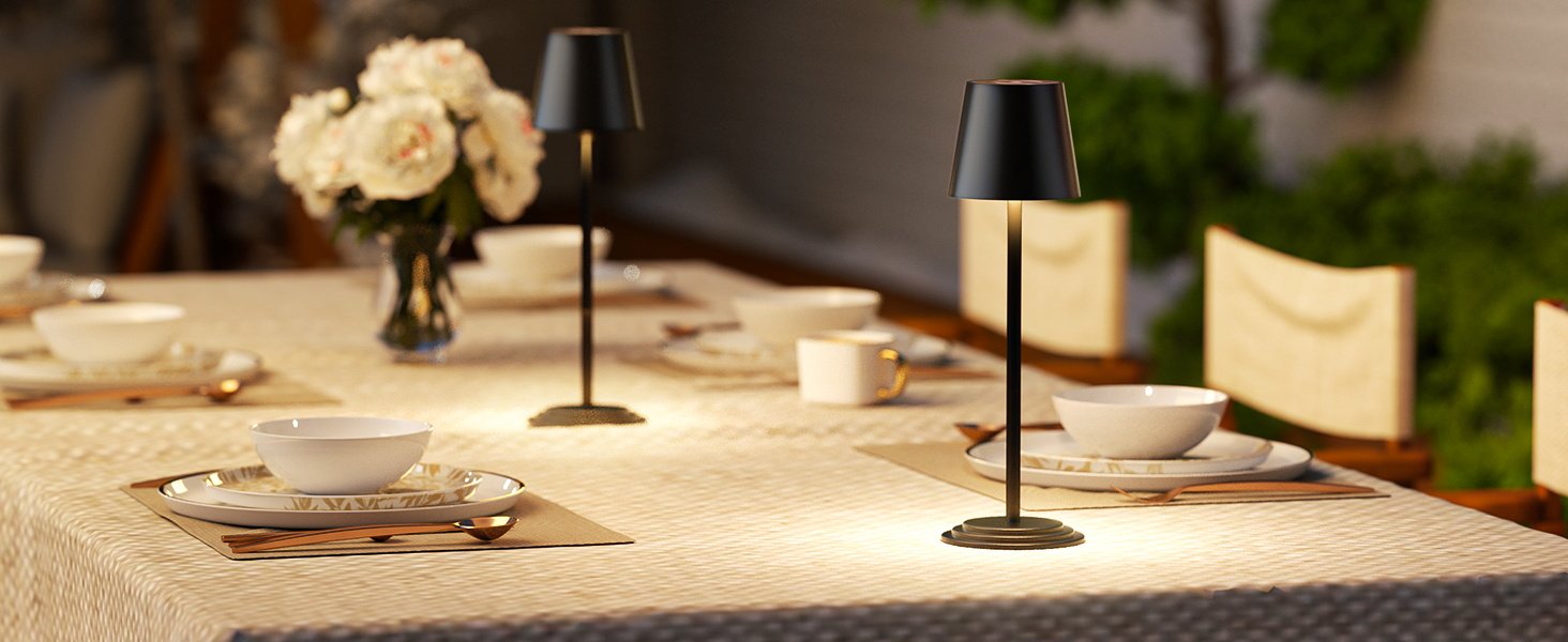 Настільна лампа бездротова акумуляторна 5200mAh, металева, з димером та регулюванням висоти, чорна з дерев'яними елементами для дому та кемпінгу