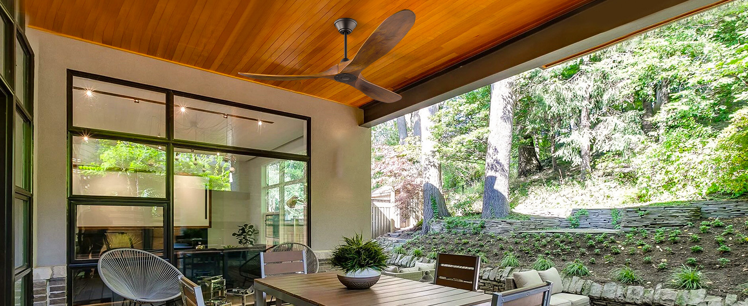 152 см, дерев'яний стельовий вентилятор з дистанційним керуванням, 3 лопаті, DC-двигун, для дому та вулиці, таймер, без освітлення