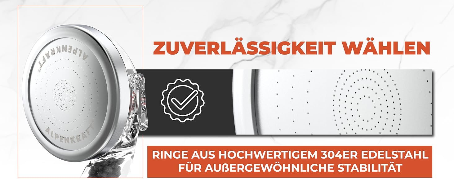 ALPENKRAFT Zugspitze Showerhead Original Made in Germany - Water-saving and pressure-enhancing showerhead - High-pressure showerhead with activated carbon and zeolite filter beads
