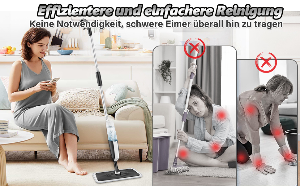 Швабра з розпилювачем MANGOTIME: мокрою шваброю для миття підлоги з баком та 4 накладками. Підходить для більшості типів підлоги. Чорний колір.