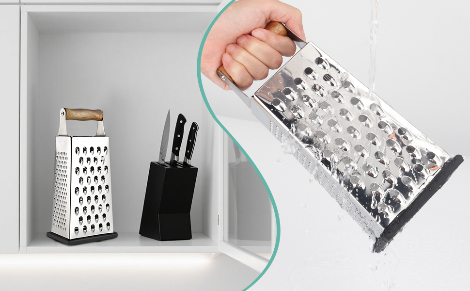 Тёрка для овощей из нержавеющей стали с деревянной ручкой, 4-сторонняя квадратная тёрка для кухни