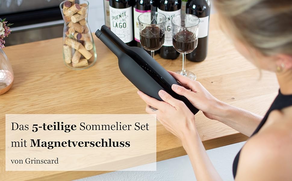 Набір для відкривання вин 5 предметів - дизайн винних пляшок, чорний колір - аксесуари для вина з різаком для фольги, штопор, виливає, кільце від бризок, нержавіючі кришки