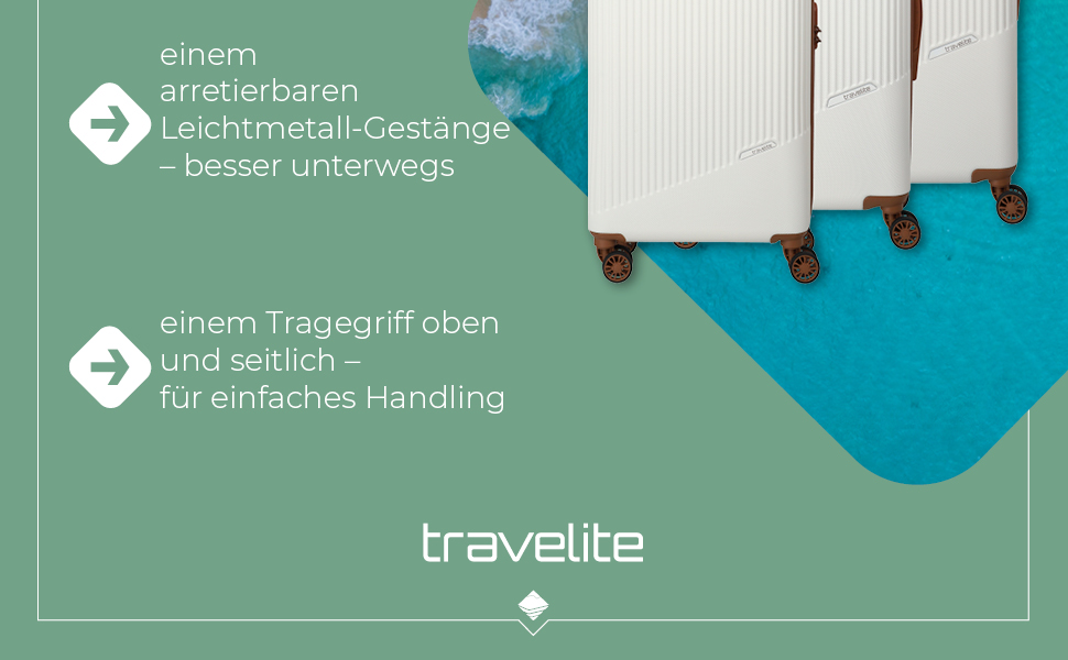 Тролей Travelite Bali 55x39x20 см, 2,5 кг, білий/cognac, з захисною оболонкою та кодовим замком. Підходить для ручної поклажі Lufthansa, Ryanair, easyJet