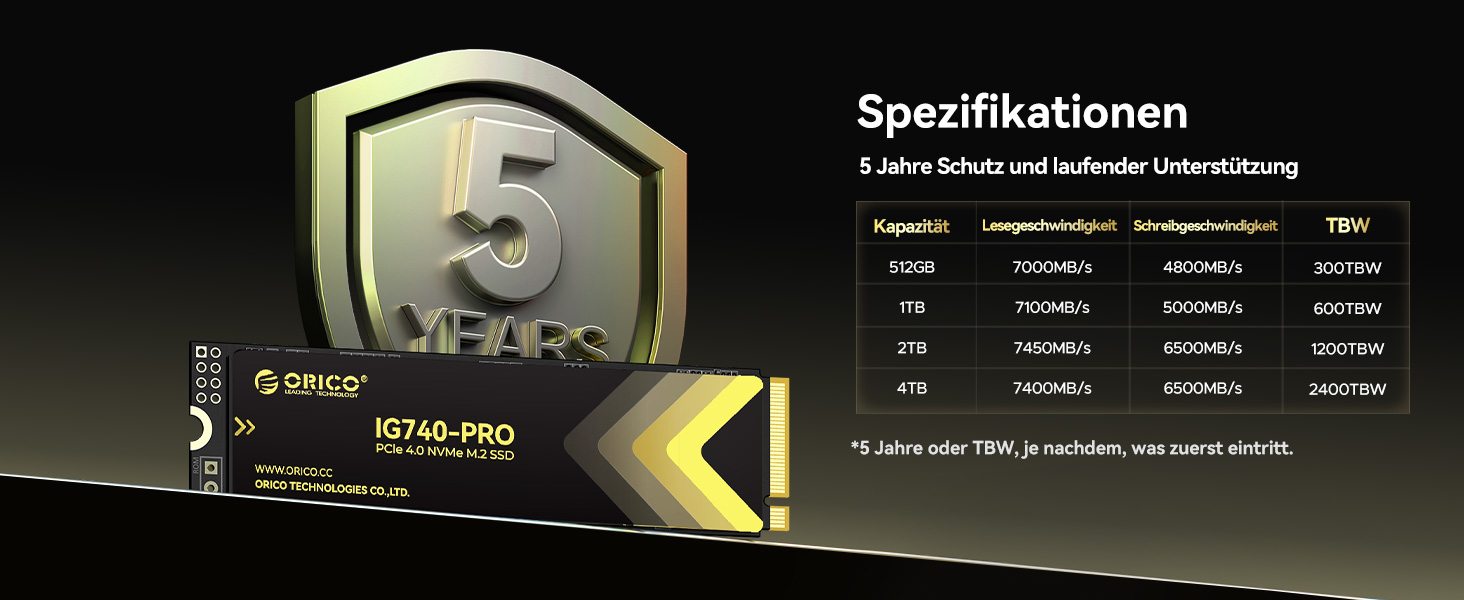 SSD Orico 1TB M.2 NVMe PCIe 4.0 (IG740PRO) - Швидкість до 7100 МБ/с, TLC 3D NAND, з радіатором, для ПК, ноутбука, PS5