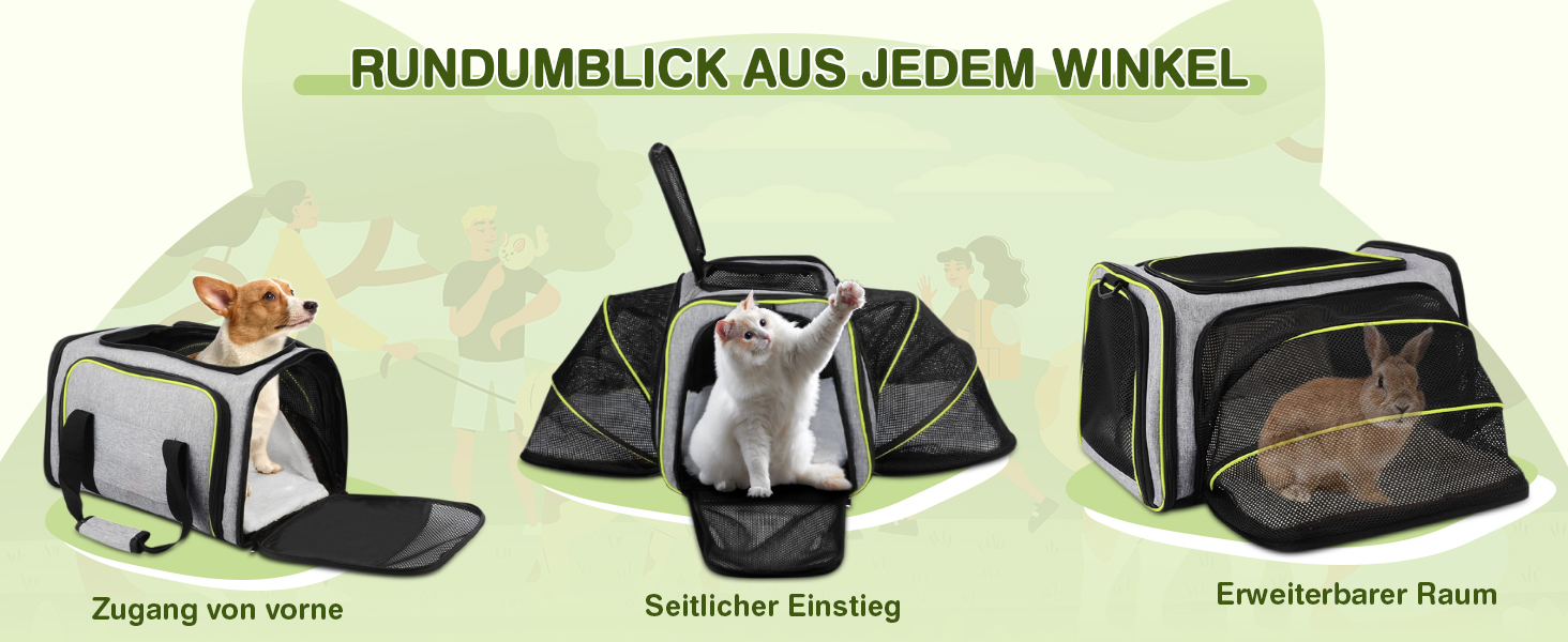 Транспортна сумка для котів та маленьких собак ALLSOPETS, розширювана, з підкладкою з флісу та кишенями (сірий & зелений)