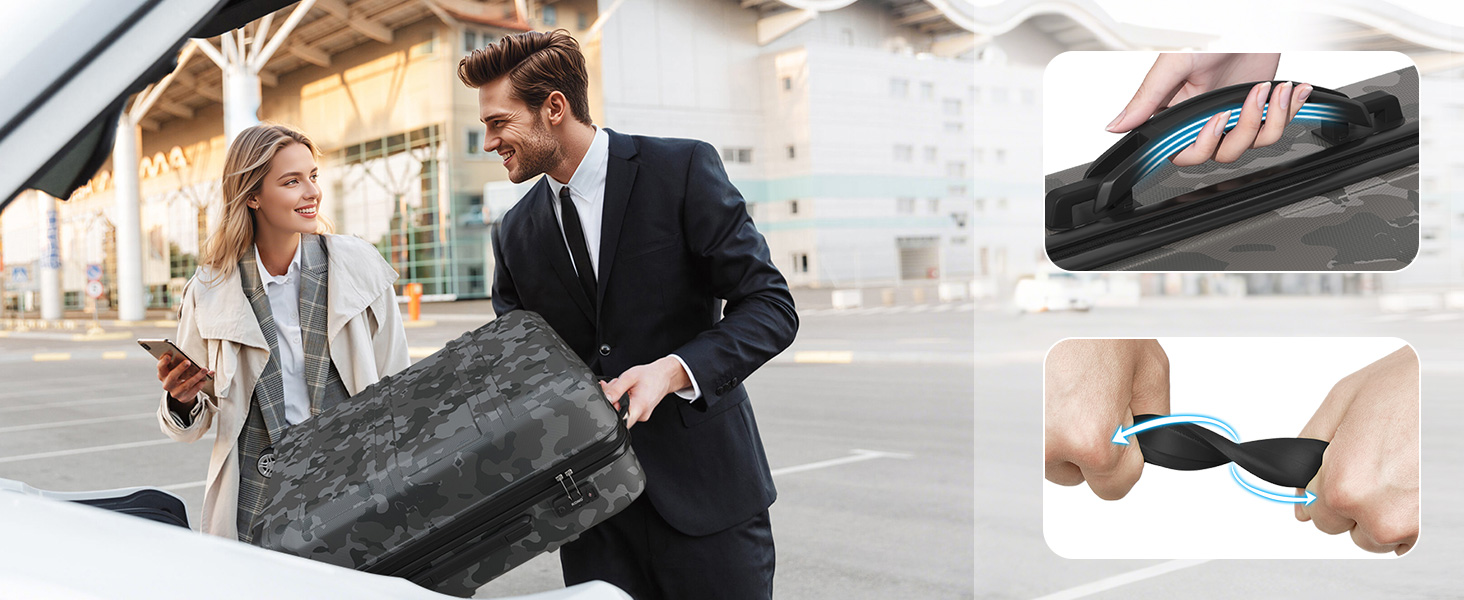 Чемодан-валіза KONO з ABS+PC: міцний, з TSA-замком та 4 колесами, 52 см, сірий/камуфляж