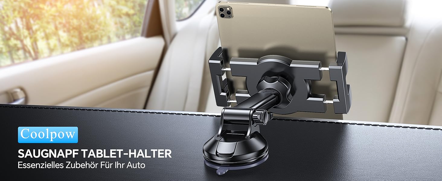 Тримач для планшета Coolpow в авто, універсальний, 360° обертання, для iPad/Samsung Tab/Switch, чорний