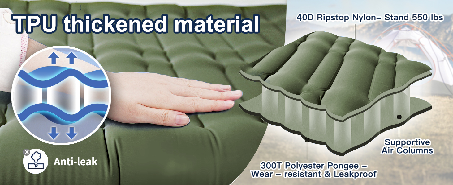 Airminti Self-Inflating Camping Mat - 12cm Thick, Lightweight Air Mattress with Foot Pump & Pillow, Outdoor Sleeping Pad for Camping, Hiking, Beach & Festival - Olive Green