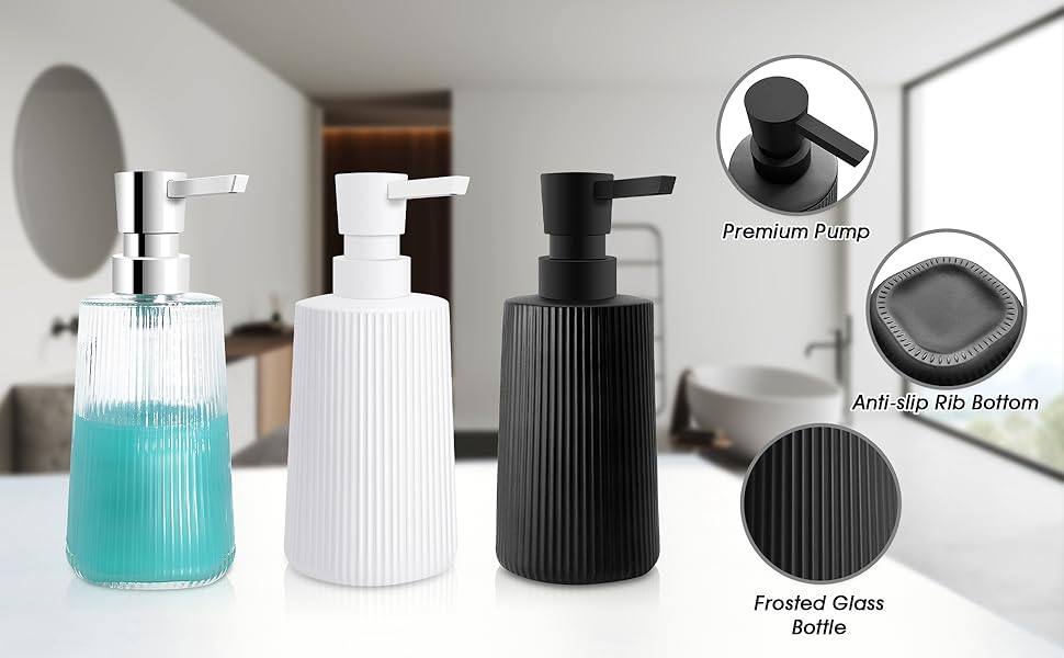 Дозатор мила скляний чорний матовий, дозатор для миття посуду, для кухні та ванної кімнати, з помповим механізмом (1 шт., чорний)