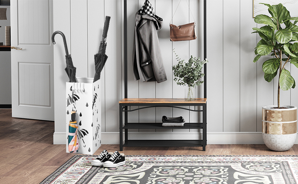 WOLTU Iron Umbrella Stand with Water Tray - 20x20x49cm - 4 Hook Design